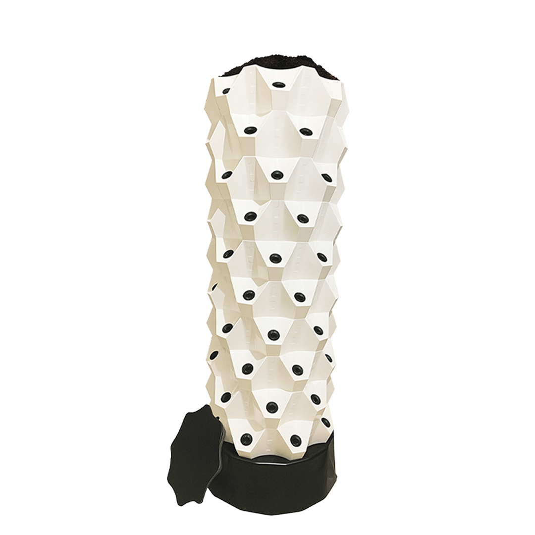 BioSelva Soil Tower – 48 Planting Holes Plant Capacity: 48 seedlings Height: 120 cm Productivity: 10–15× higher yield than traditional farming Water Saving: 70%–85% less water consumption Design: Vertical, soil-based system — easy to assemble, disassemble, and maintain